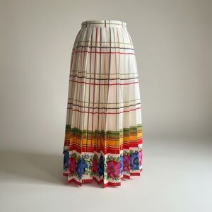 J.Crew NWT Pleated Floral BorderMidi Skirt with Multicolor Stripes Size 4